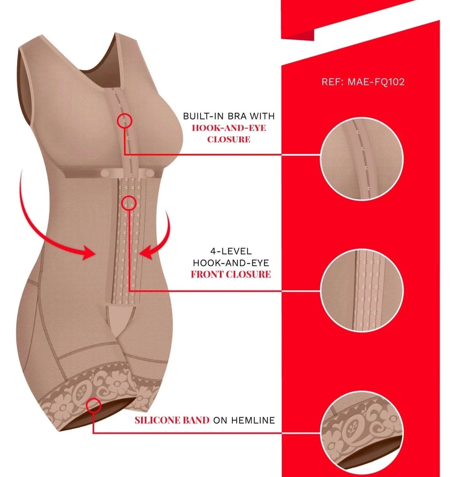 Stage 2, Post Surgical and Postpartum Compression Shapewear with Wide Straps Built-in Bra Bodysuit, Mid Thigh Length, Butt Lifter Garment, Powernet Material | QPS1013