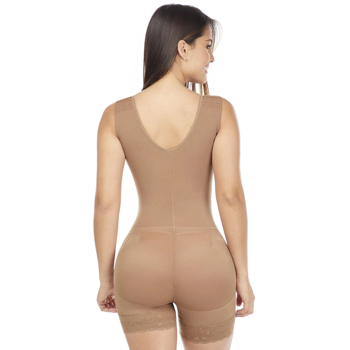 Stage 2, Post Surgical and Postpartum Compression Shapewear with Wide Straps Built-in Bra Bodysuit, Mid Thigh Length, Butt Lifter Garment, Powernet Material | QPS1013