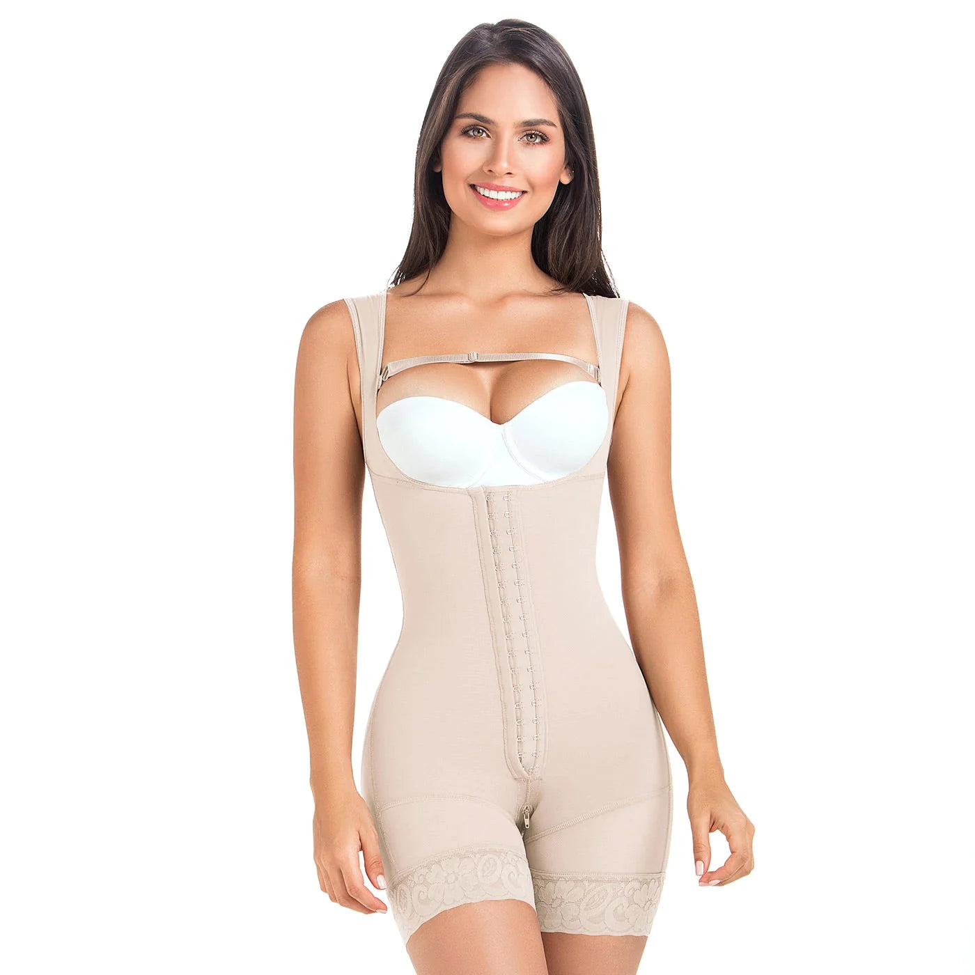 Stage 2 Post Surgery Shapewear with Over Bust Strap, Mid Thigh Length, Powernet Material | QPS1016