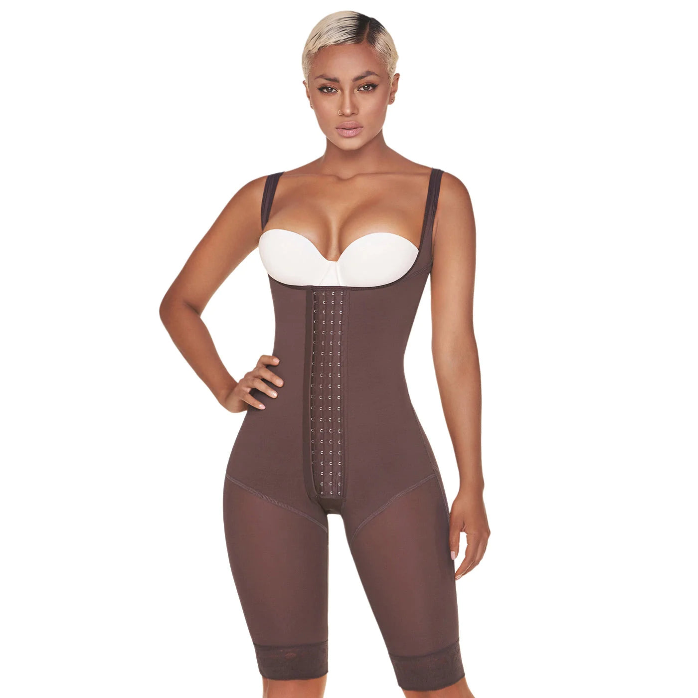 Stage 2 Post Surgery Knee Length Compression Shapewear with Open Bust, Powernet Material | QPS1019