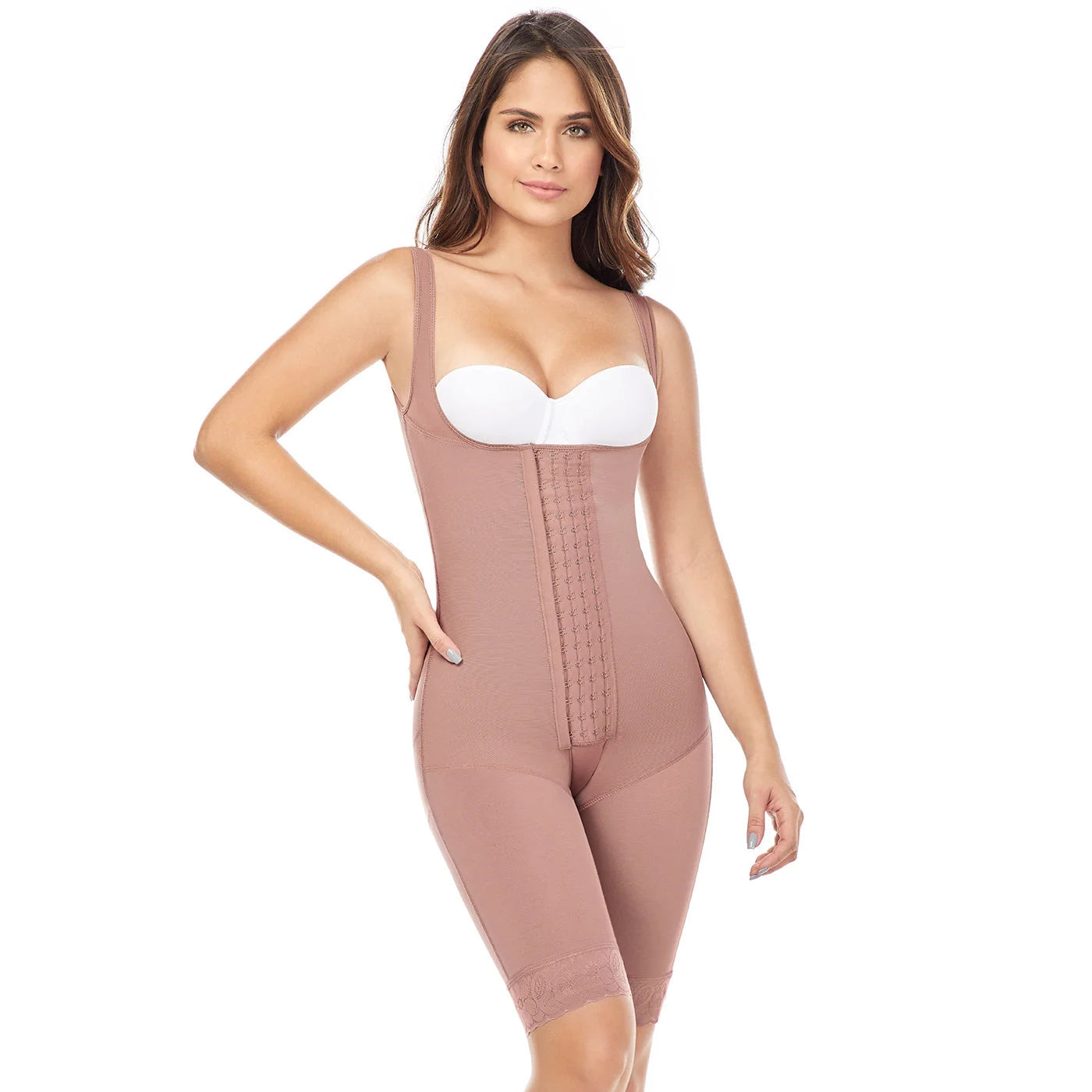 Stage 2 Post Surgery Knee Length Compression Shapewear with Open Bust, Powernet Material | QPS1019