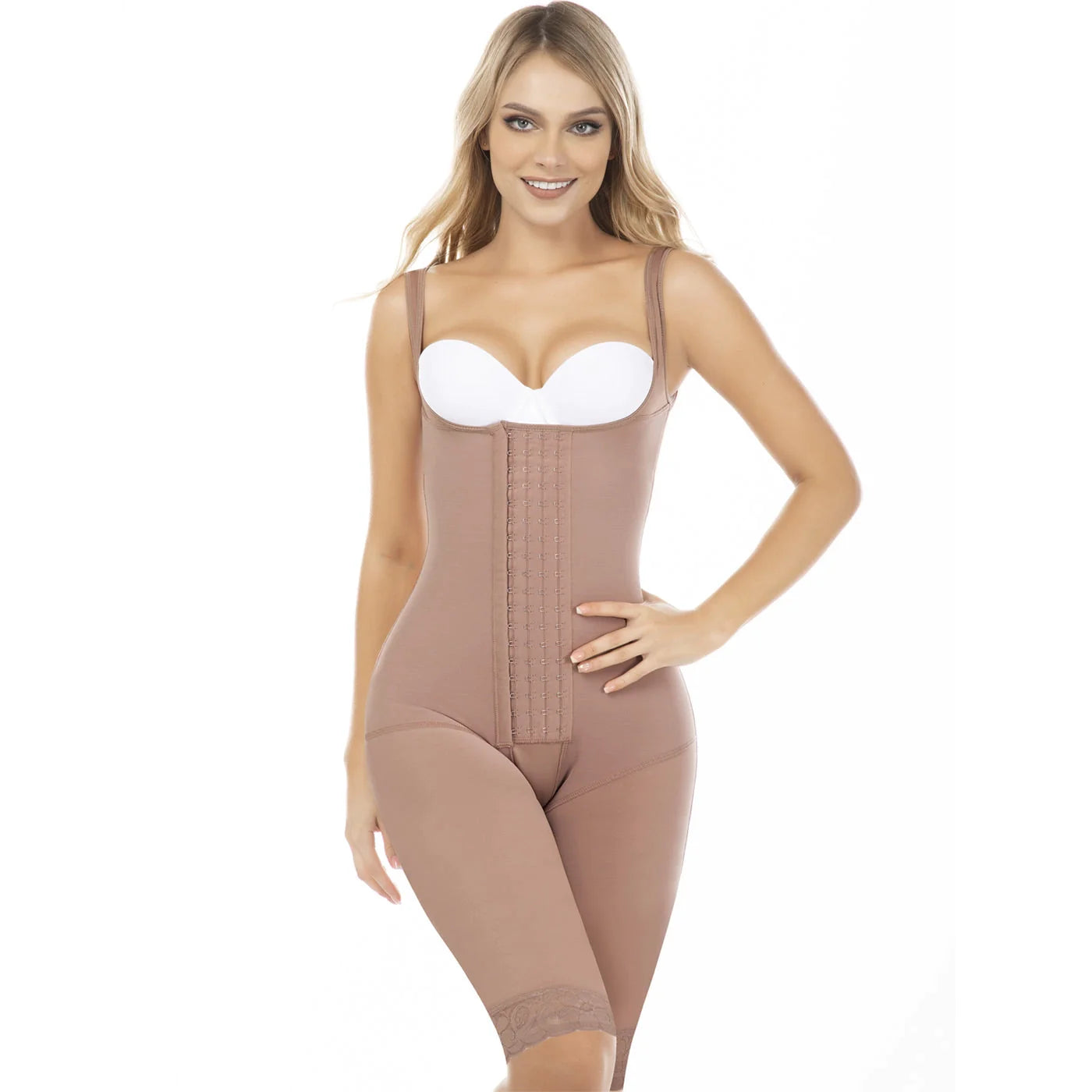 Stage 2 Post Surgery Knee Length Compression Shapewear with Open Bust, Powernet Material | QPS1019