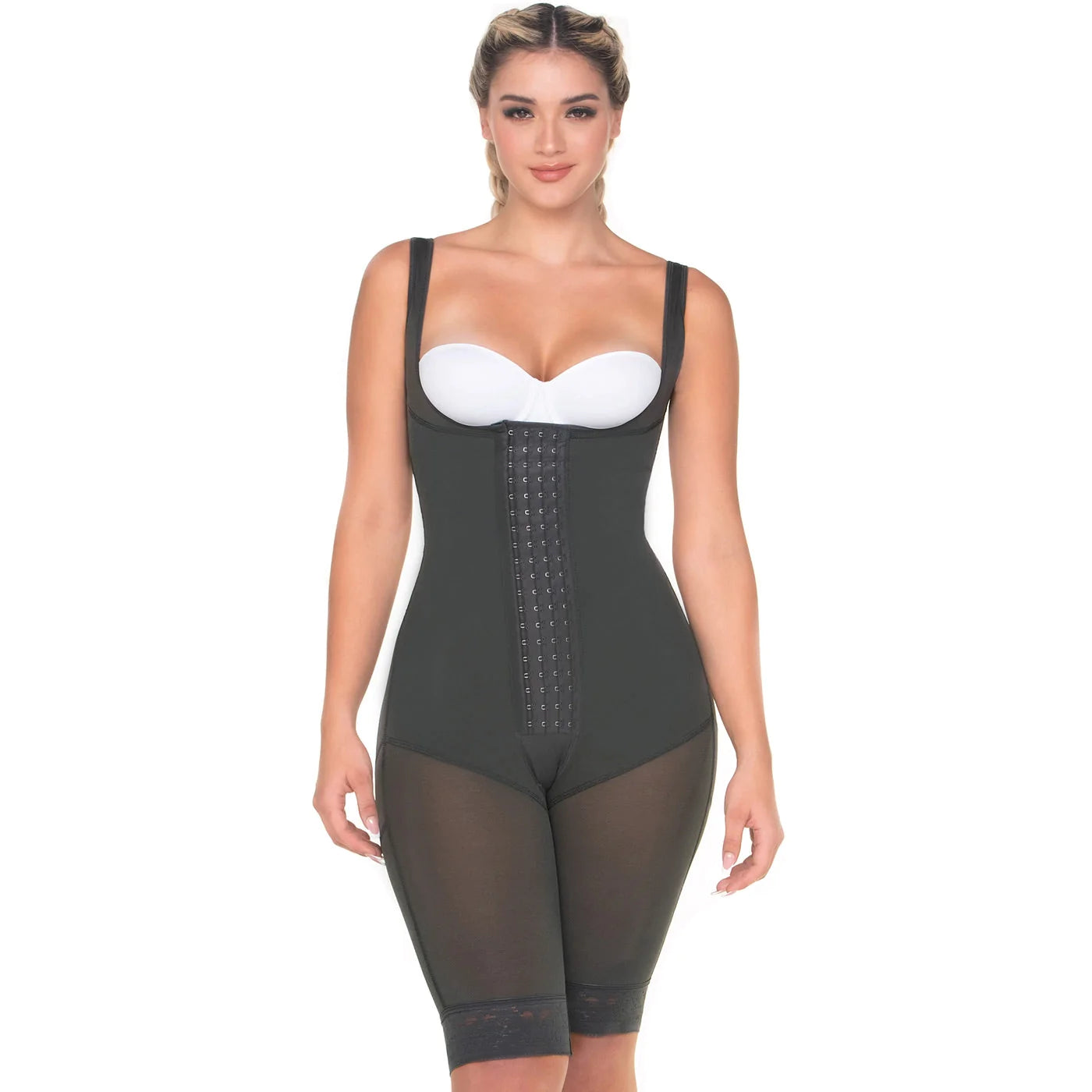 Stage 2 Post Surgery Knee Length Compression Shapewear with Open Bust, Powernet Material | QPS1019