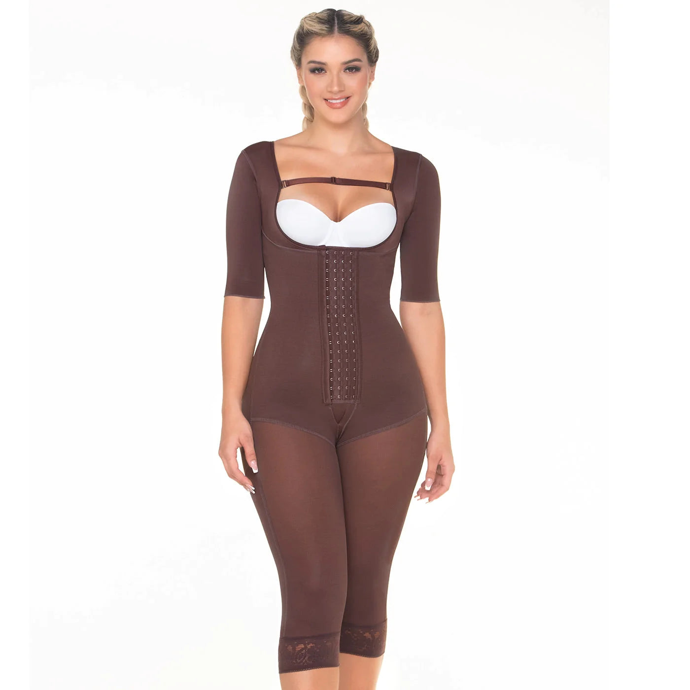 Stage 2 Post Surgery Shapewear with Over Bust Strap, Knee Length, Powernet Material | QPS1017