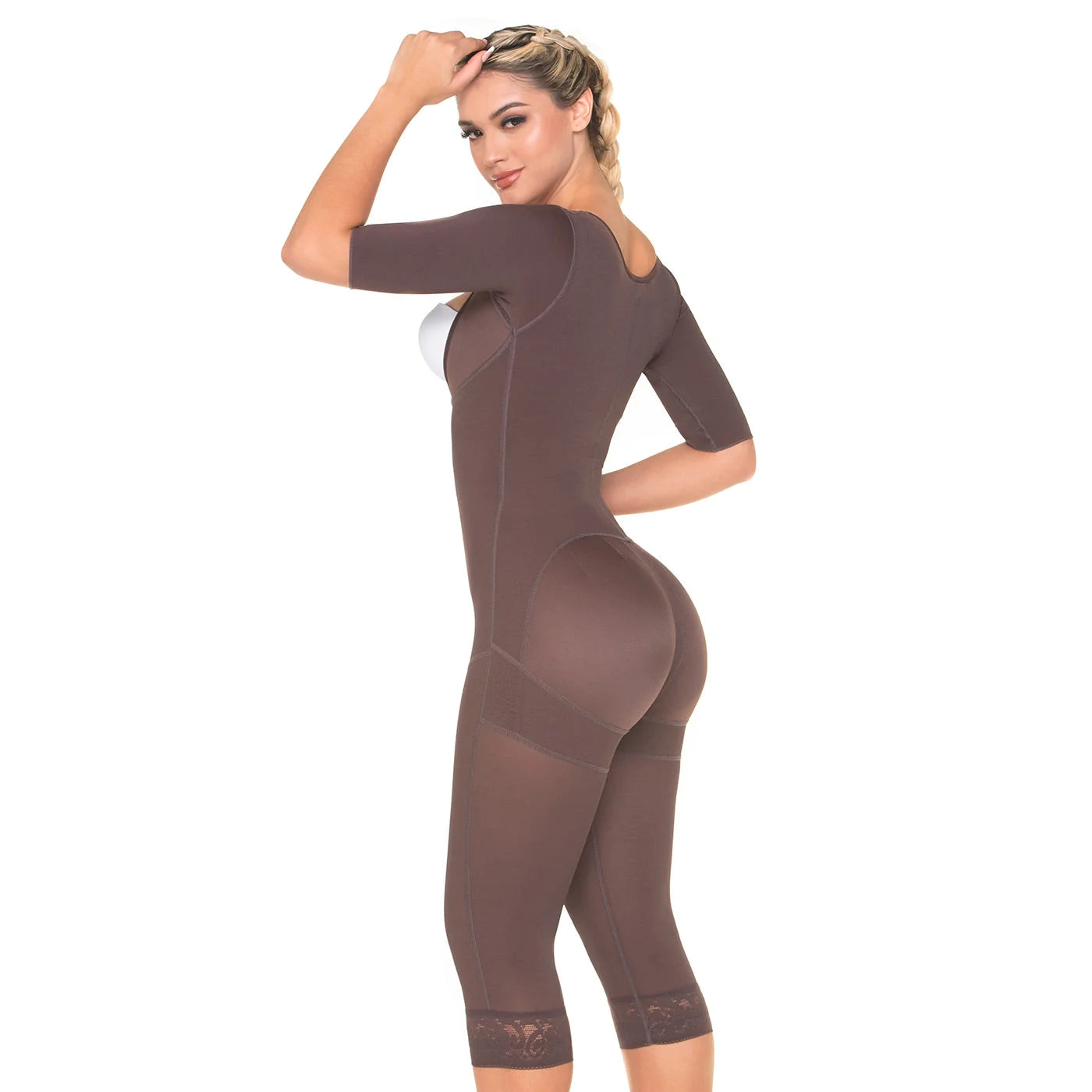 Stage 2 Post Surgery Shapewear with Over Bust Strap, Knee Length, Powernet Material | QPS1017