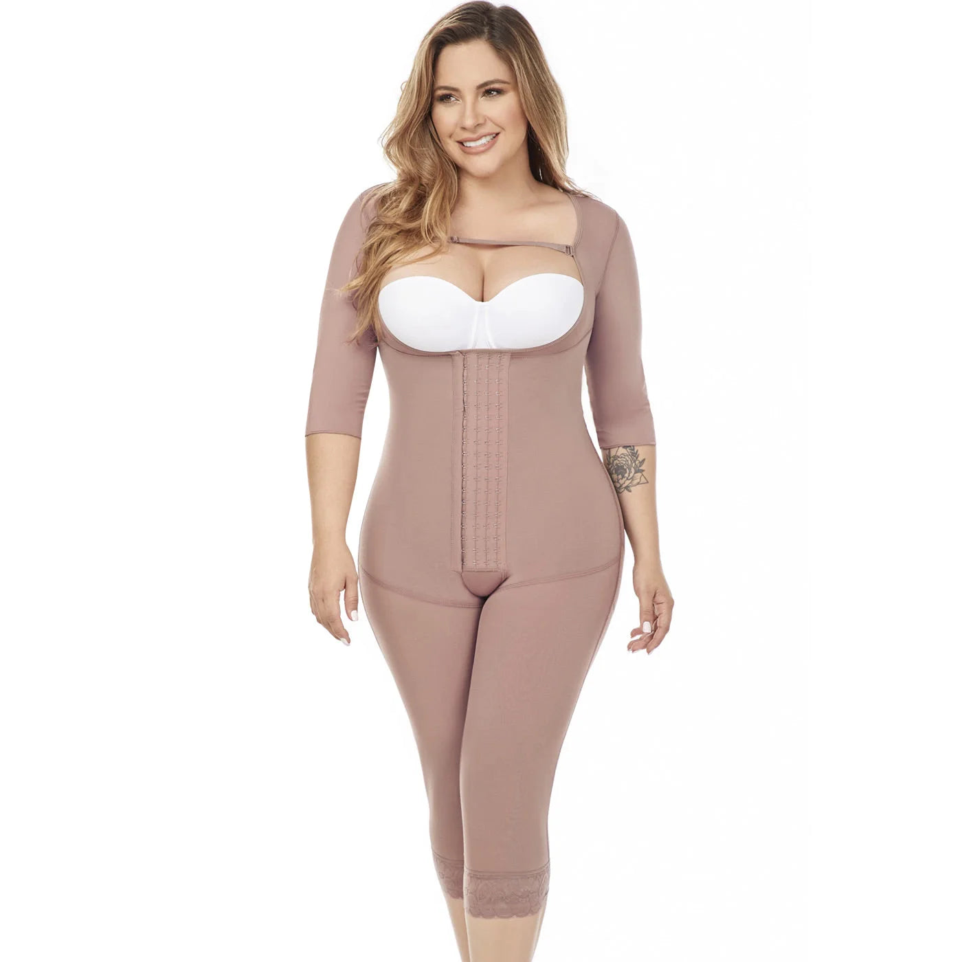 Stage 2 Post Surgery Shapewear with Over Bust Strap, Knee Length, Powernet Material | QPS1017