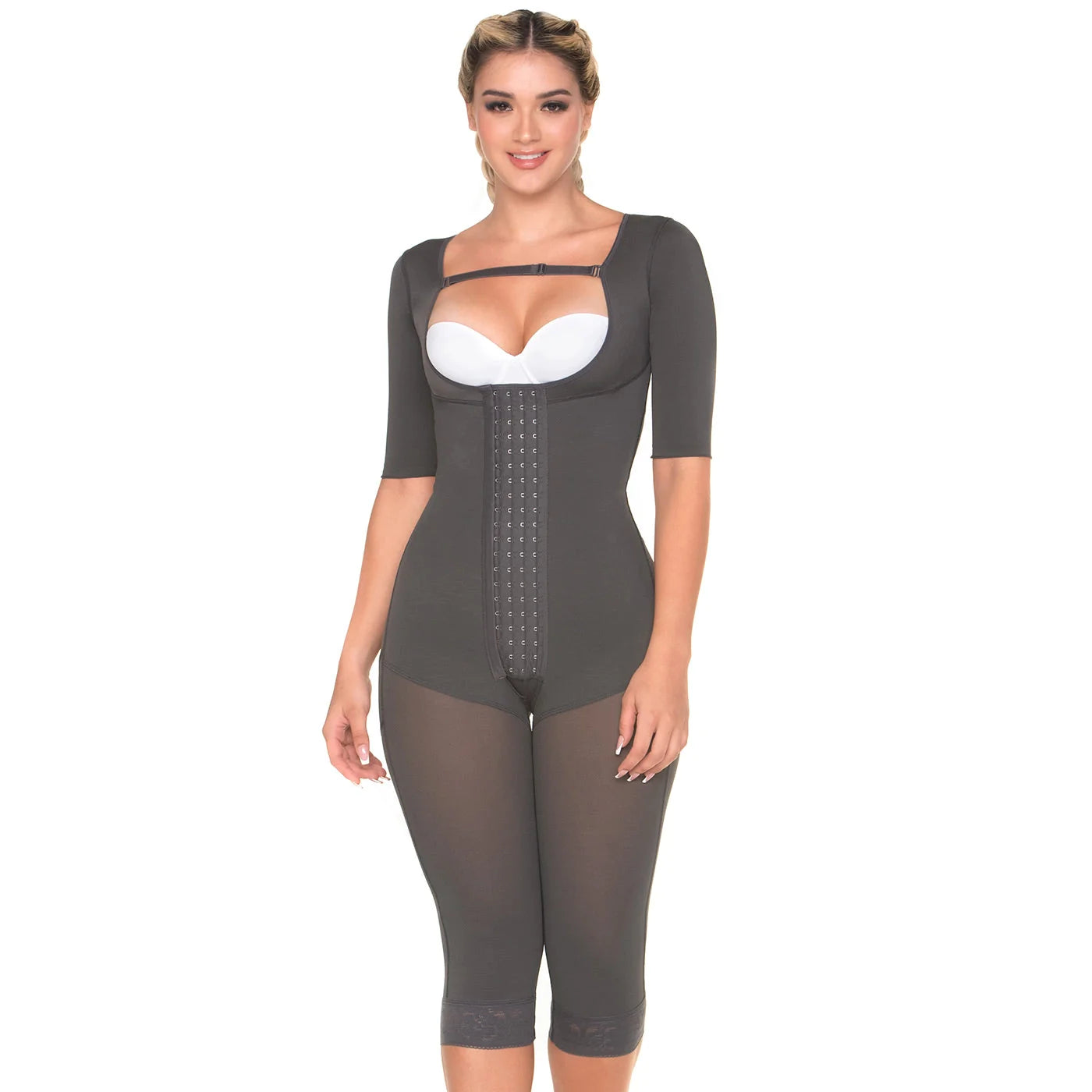 Stage 2 Post Surgery Shapewear with Over Bust Strap, Knee Length, Powernet Material | QPS1017