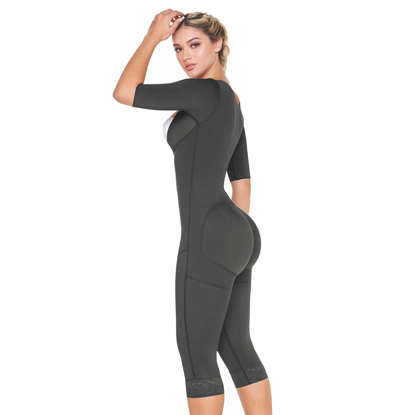 Stage 2 Post Surgery Shapewear with Over Bust Strap, Knee Length, Powernet Material | QPS1017