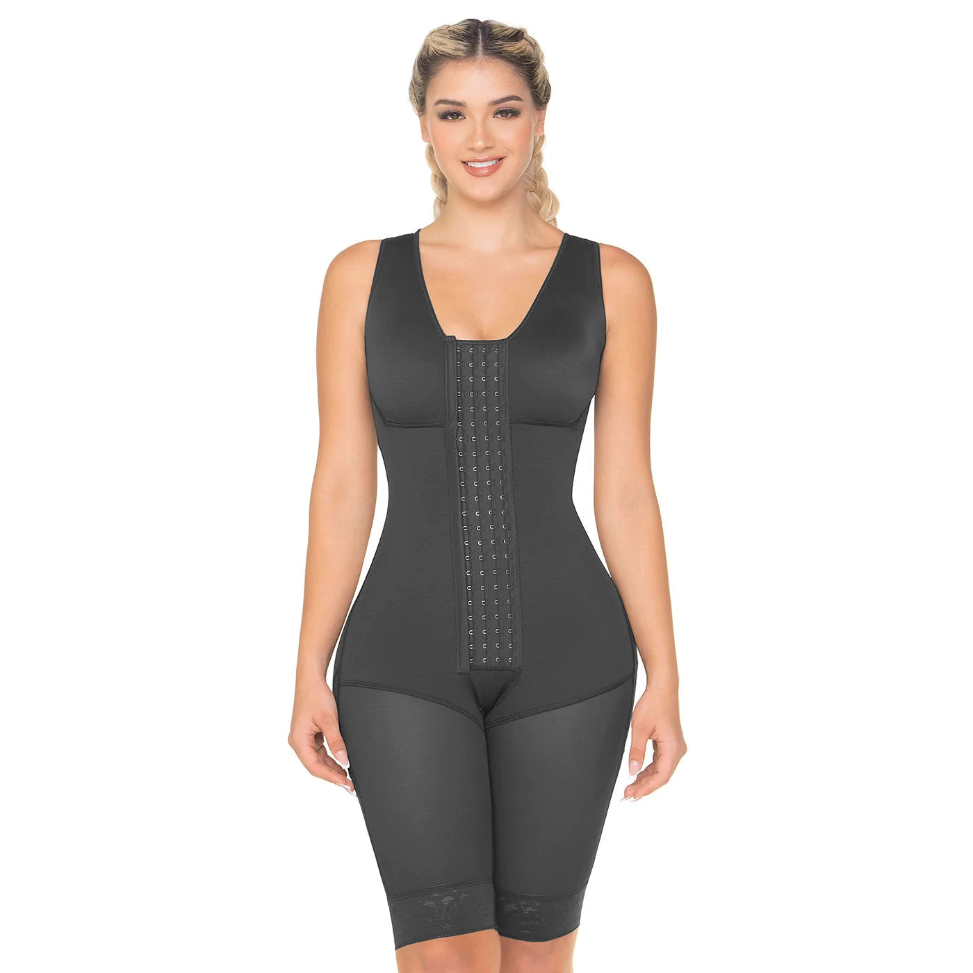 Stage 2 Post Surgery Knee Length Compression Shapewear with Built-in Bra, Powernet Material | QPS1018