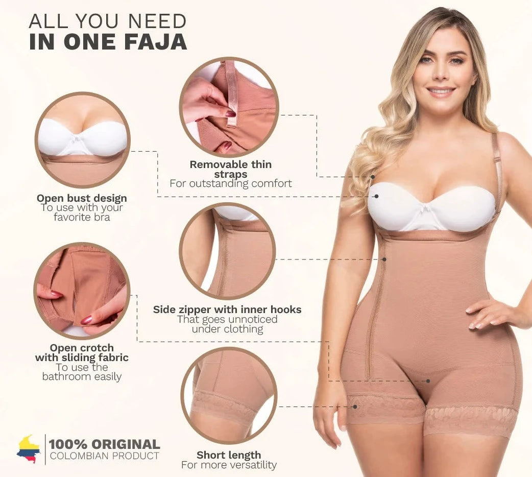 Colombian Butt Lifter Bodysuit Shapewear with Zipper and Open Bust, Everyday and Postpartum Use | QD108