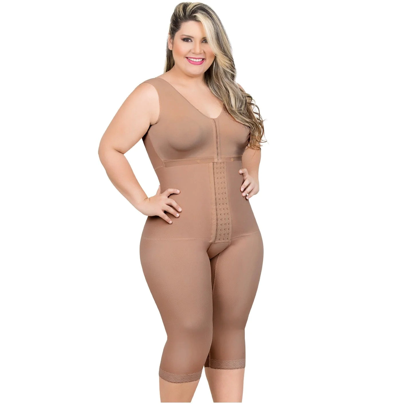 Colombian Postpartum Full Body Body Shaper for Women, Knee Length & Built-In Bra | QPT1005