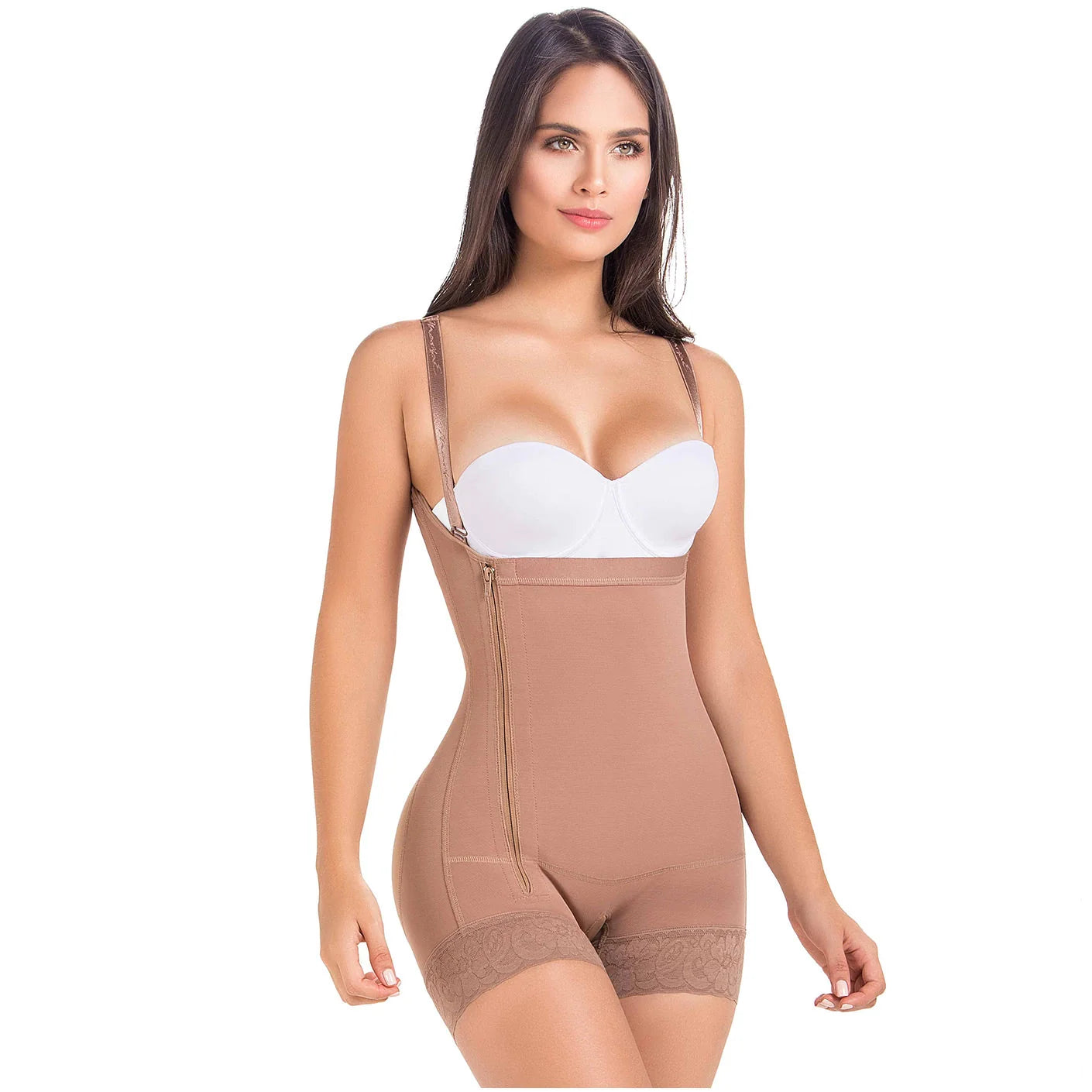 Postpartum Short Body Shaper for Women, Strapless with Side Zipper, Powernet Material | QD1017