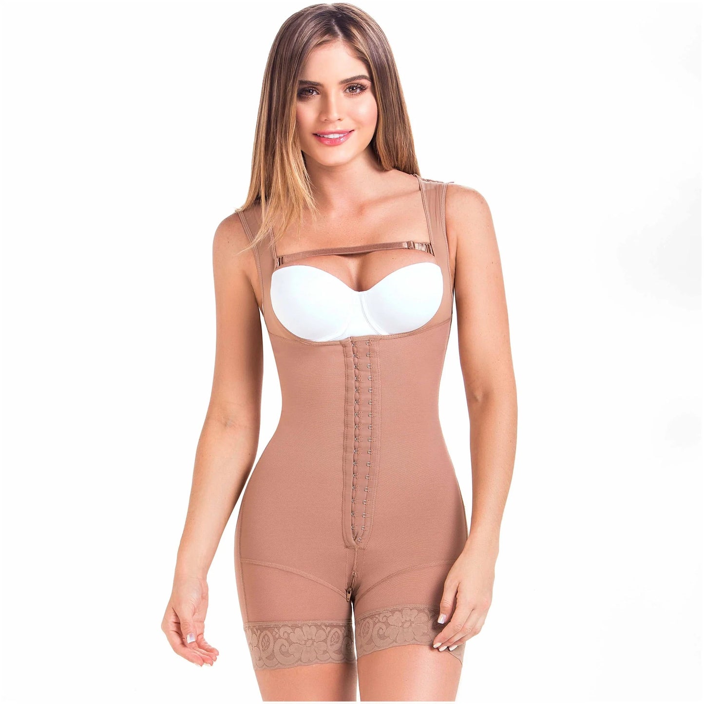 Stage 2 Post Surgery Shapewear with Over Bust Strap, Mid Thigh Length, Powernet Material | QPS1016