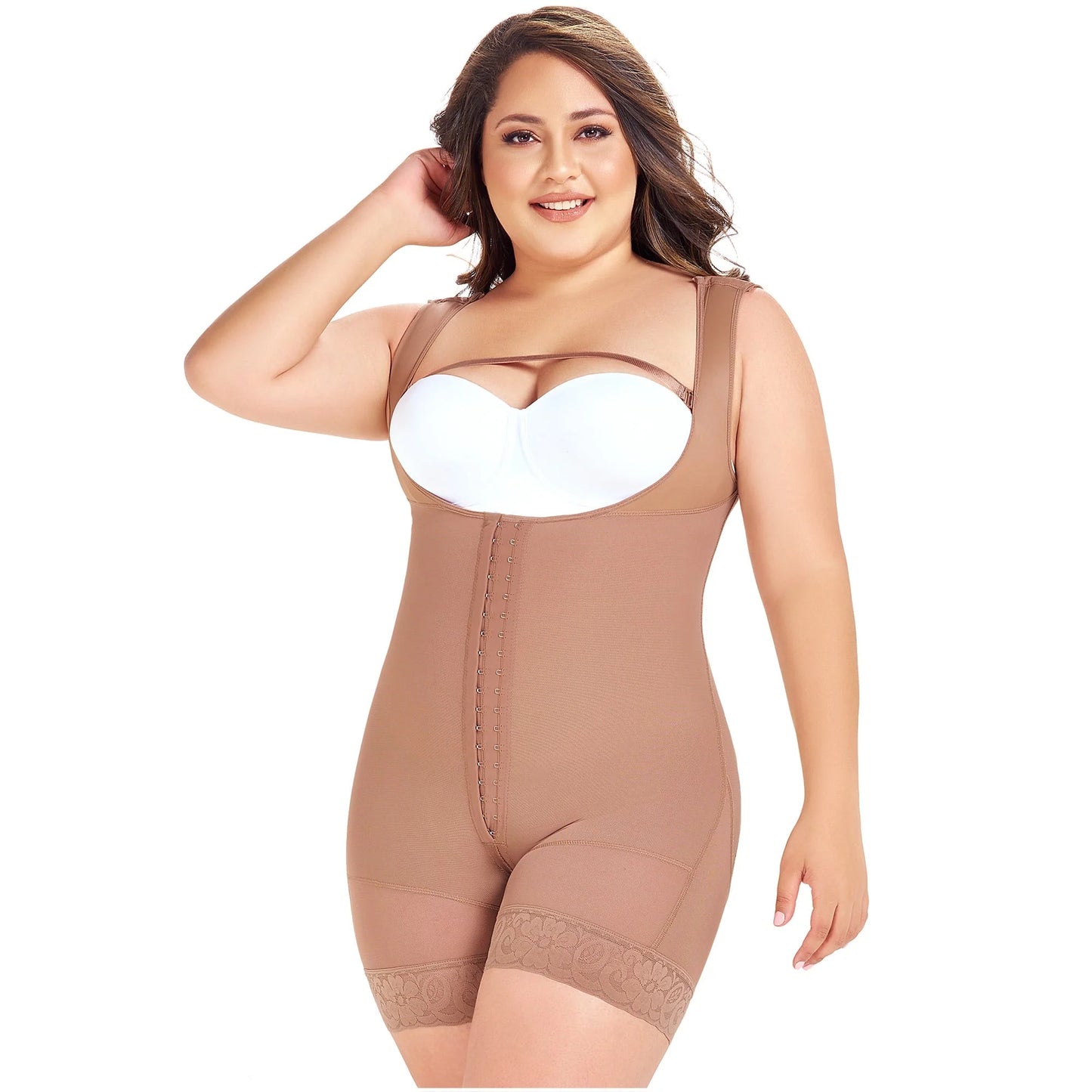 Stage 2 Post Surgery Shapewear with Over Bust Strap, Mid Thigh Length, Powernet Material | QPS1016