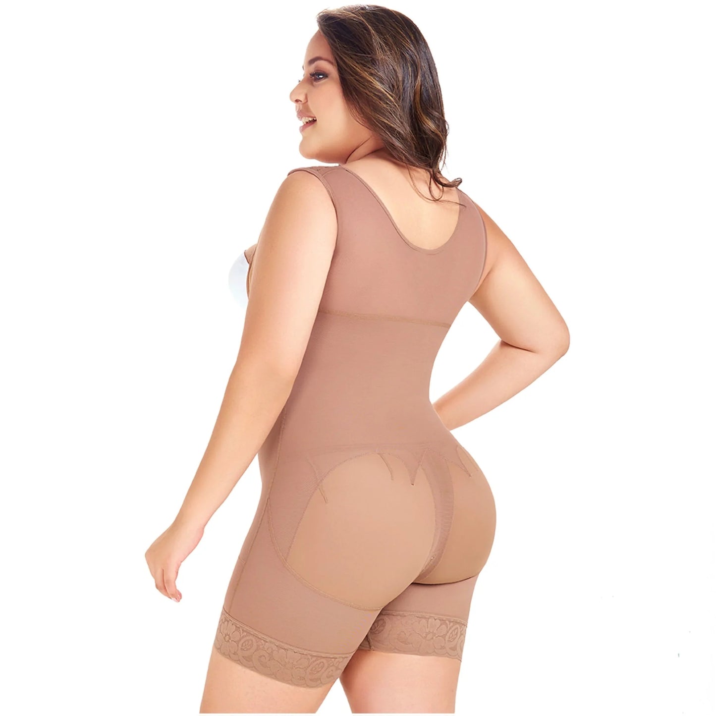 Stage 2 Post Surgery Shapewear with Over Bust Strap, Mid Thigh Length, Powernet Material | QPS1016