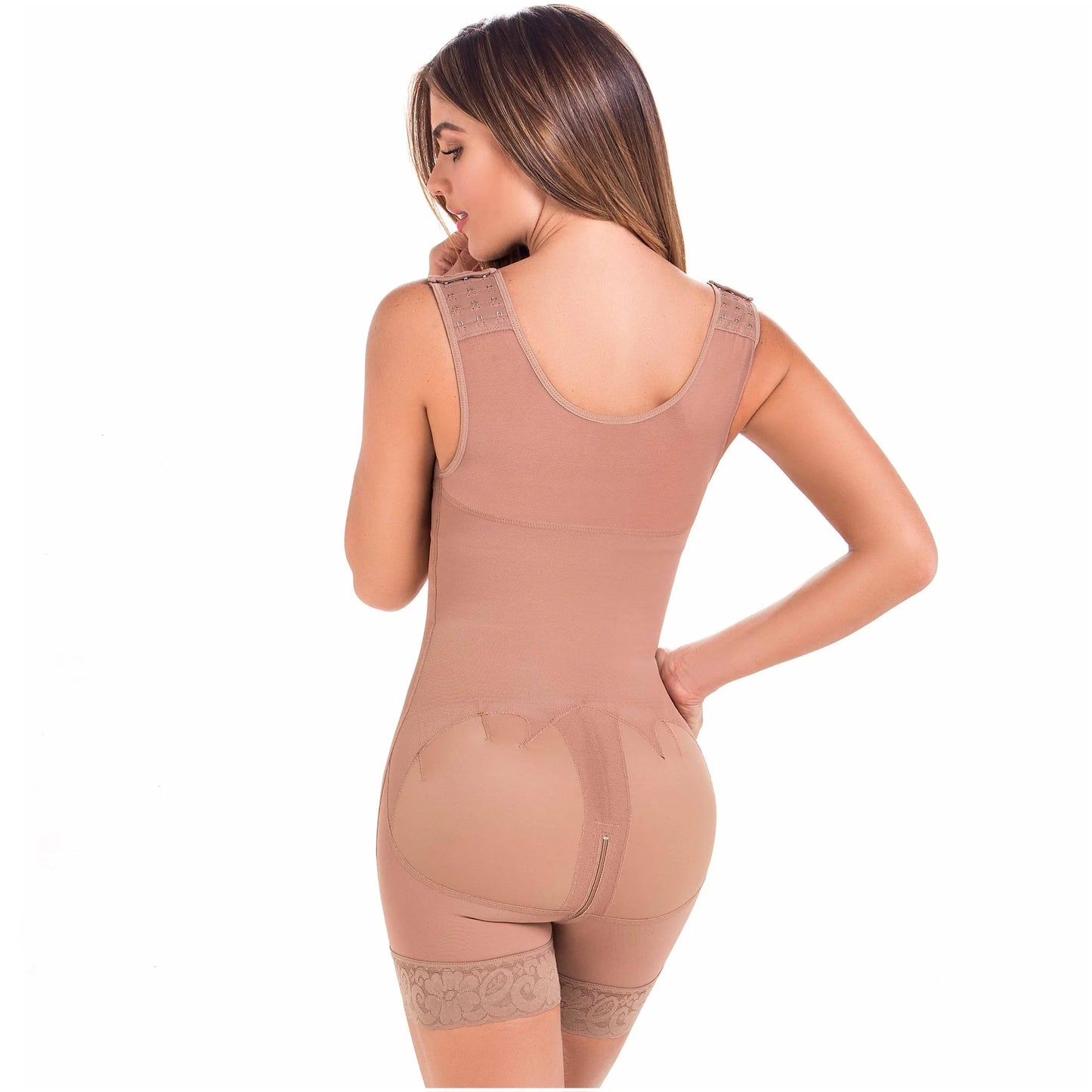 Stage 2 Post Surgery Shapewear with Over Bust Strap, Mid Thigh Length, Powernet Material | QPS1016