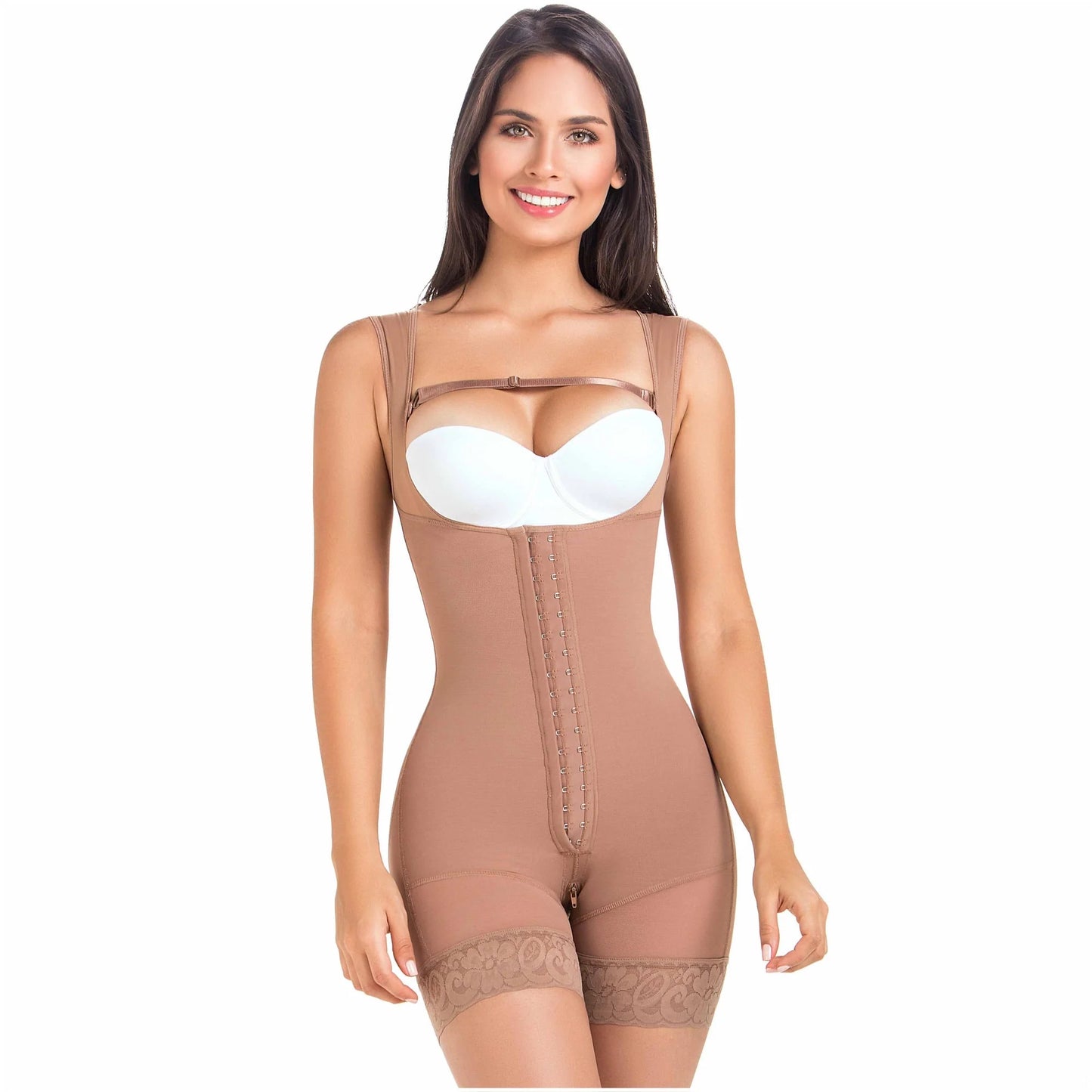 Stage 2 Post Surgery Shapewear with Over Bust Strap, Mid Thigh Length, Powernet Material | QPS1016