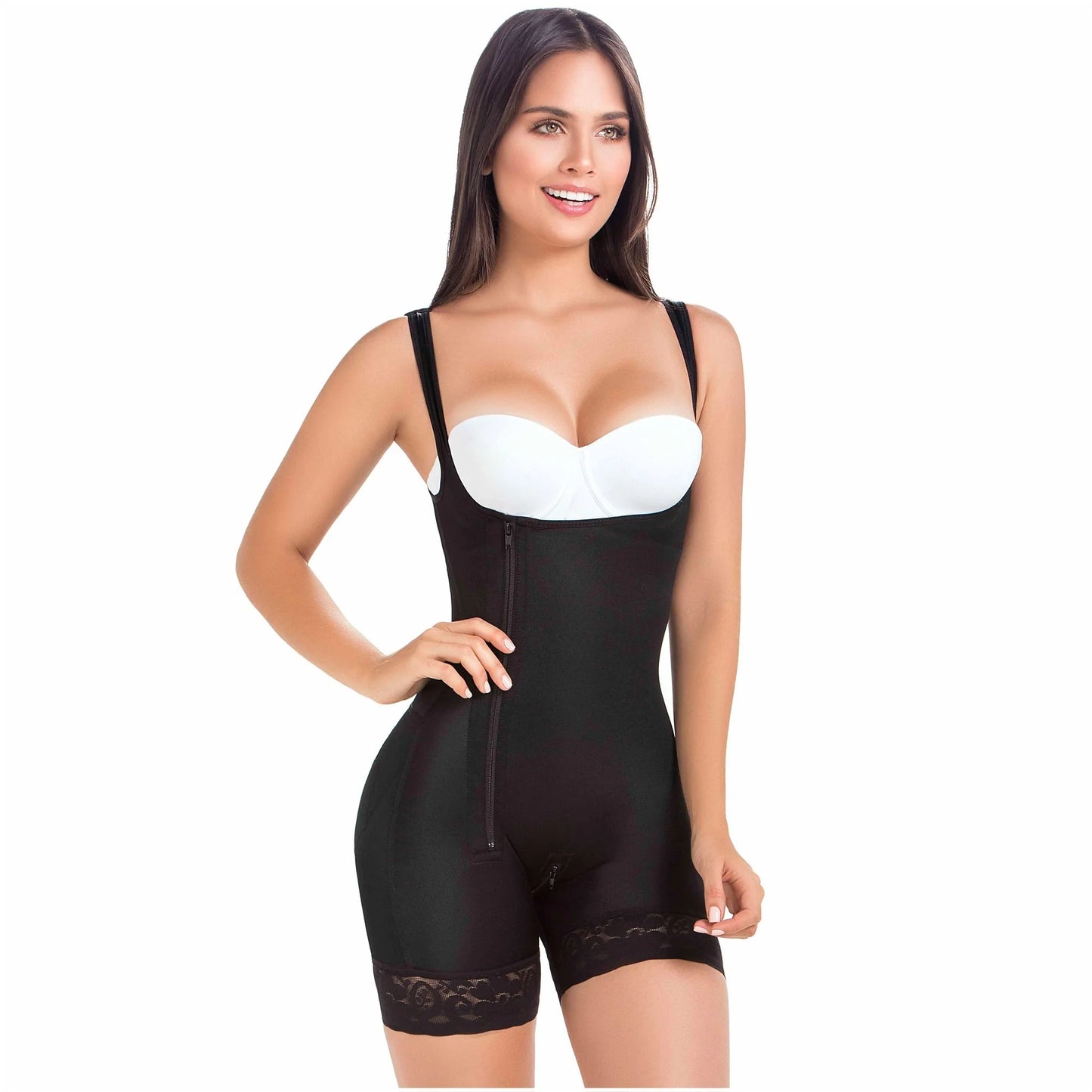 Stage 1 Post Surgery and Postpartum Open Bust Shapewear Bodysuit, Mid Thigh Length, Triconet Material | QPS1015