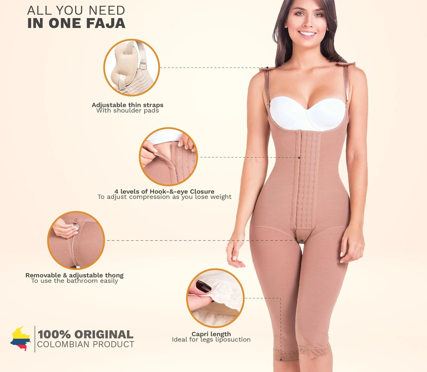 Stage 2 Post Surgical Women's Shapewear with Shoulder Pads, Knee Length, Daily and Postsurgical Use, Powernet Material | QPS1026