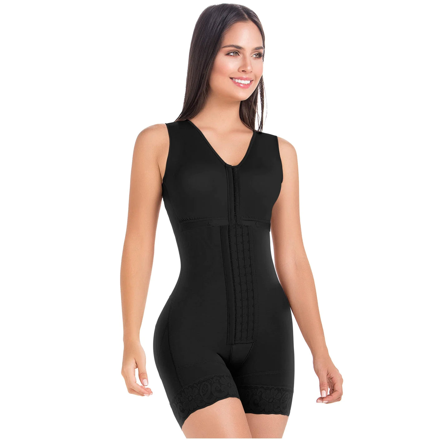 Stage 2, Post Surgical and Postpartum Compression Shapewear with Wide Straps Built-in Bra Bodysuit, Mid Thigh Length, Butt Lifter Garment, Powernet Material | QPS1013