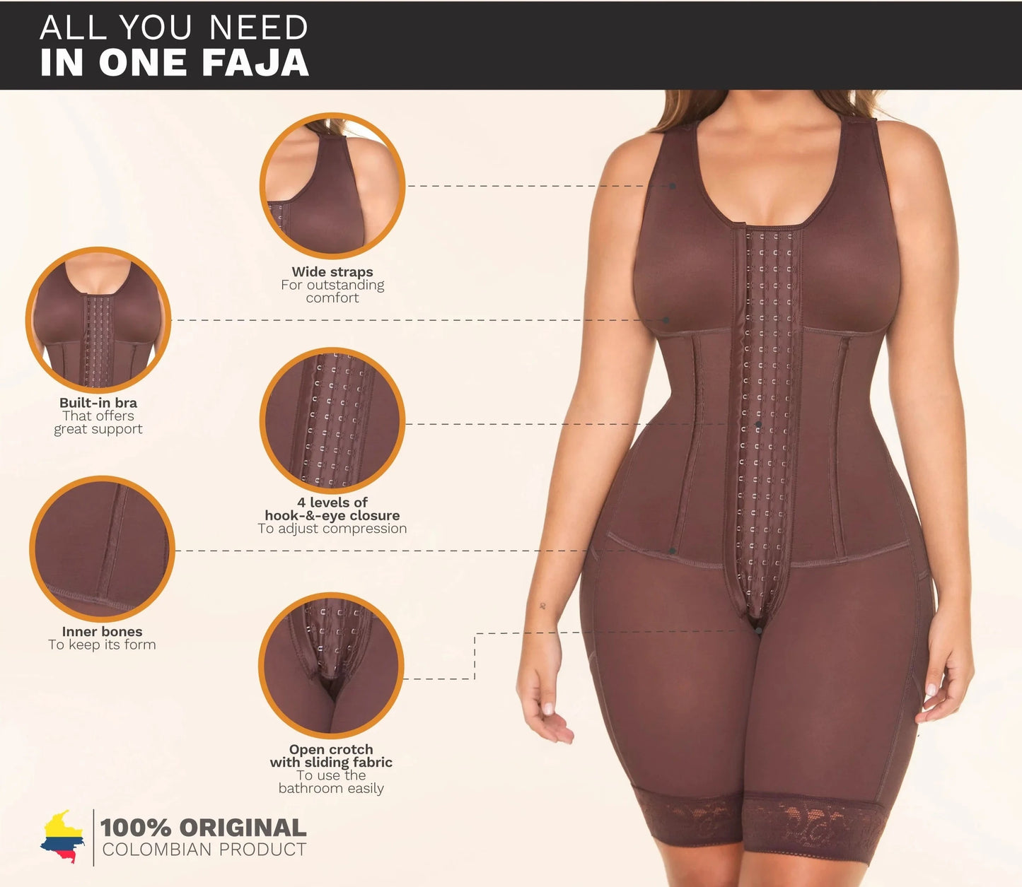 Stage 3 Post Surgical Compression Shapewear with Built-in Bra Bodysuit, Knee Length Butt Lifter Garment, Powernet Material | QPS1012