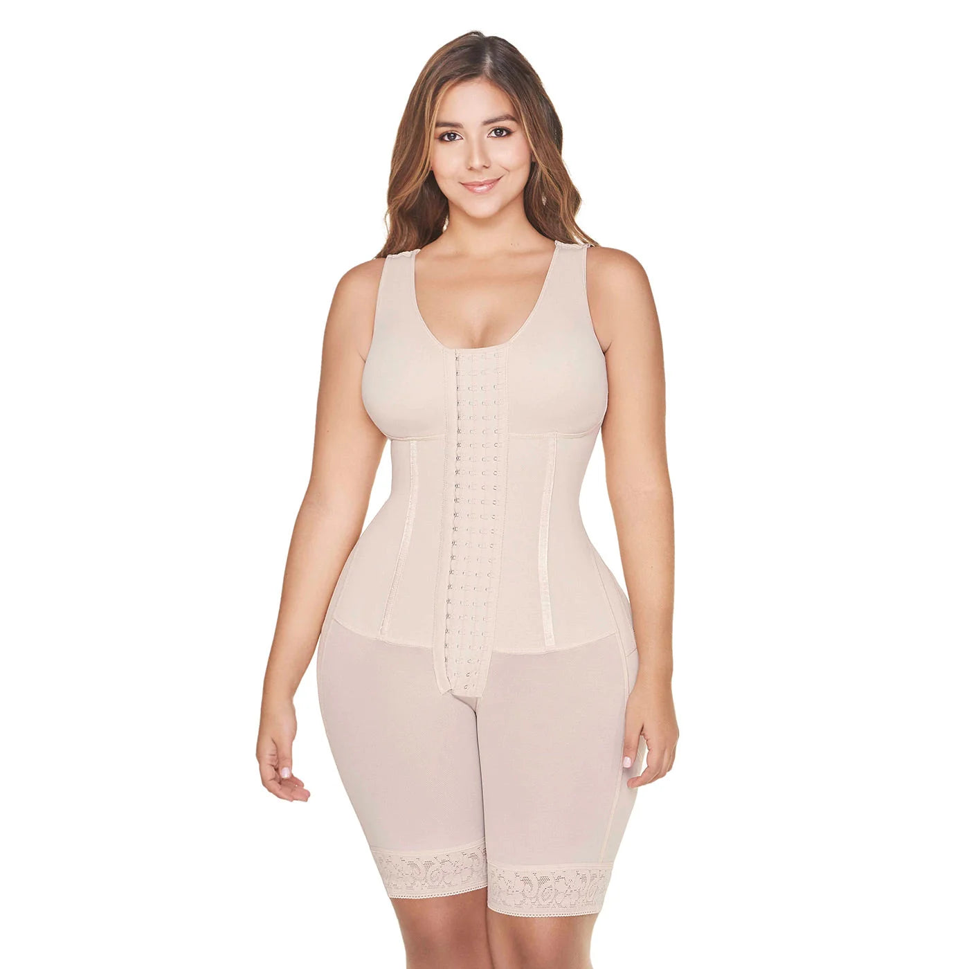 Stage 3 Post Surgical Compression Shapewear with Built-in Bra Bodysuit, Knee Length Butt Lifter Garment, Powernet Material | QPS1012