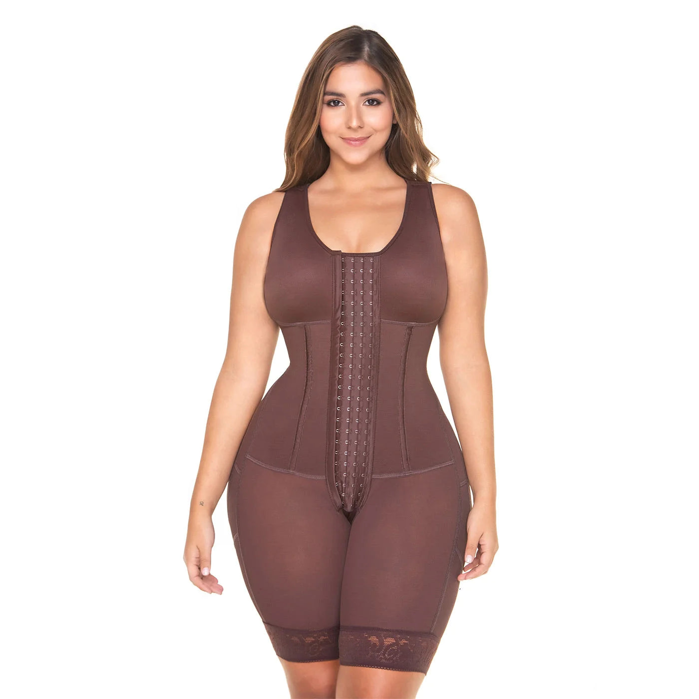 Stage 3 Post Surgical Compression Shapewear with Built-in Bra Bodysuit, Knee Length Butt Lifter Garment, Powernet Material | QPS1012