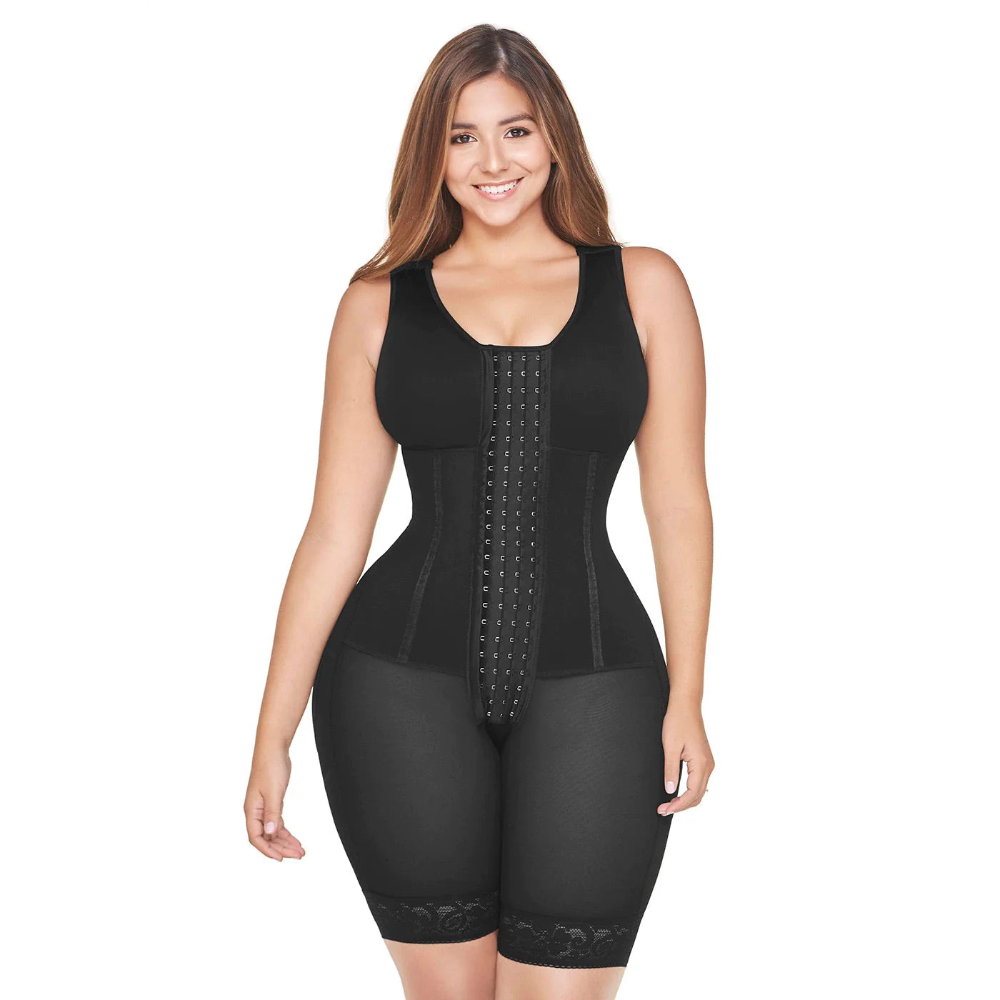 Stage 3 Post Surgical Compression Shapewear with Built-in Bra Bodysuit, Knee Length Butt Lifter Garment, Powernet Material | QPS1012