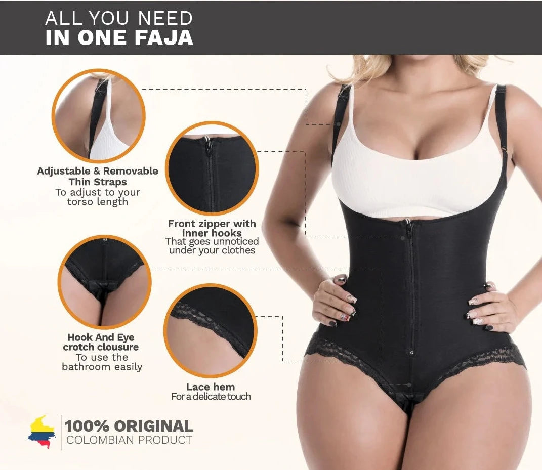 Stage 2 Post-Surgery, Postpartum, and Daily Compression Shapewear, Open Bust Panty Shapewear Bodysuit, Powernet Material | QPS1008