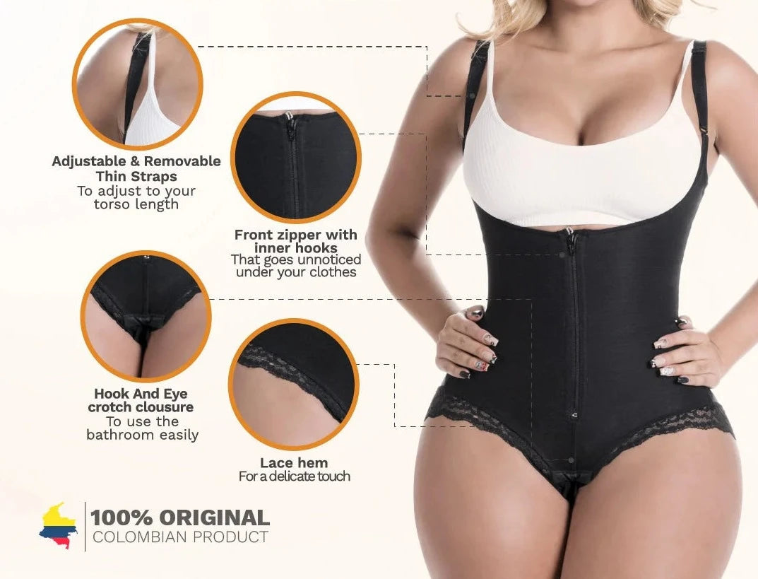 Compression Bodysuit, Shapewear with Thin Straps Built-in Bra and Zipper, Postpartum and Daily Use | QD109