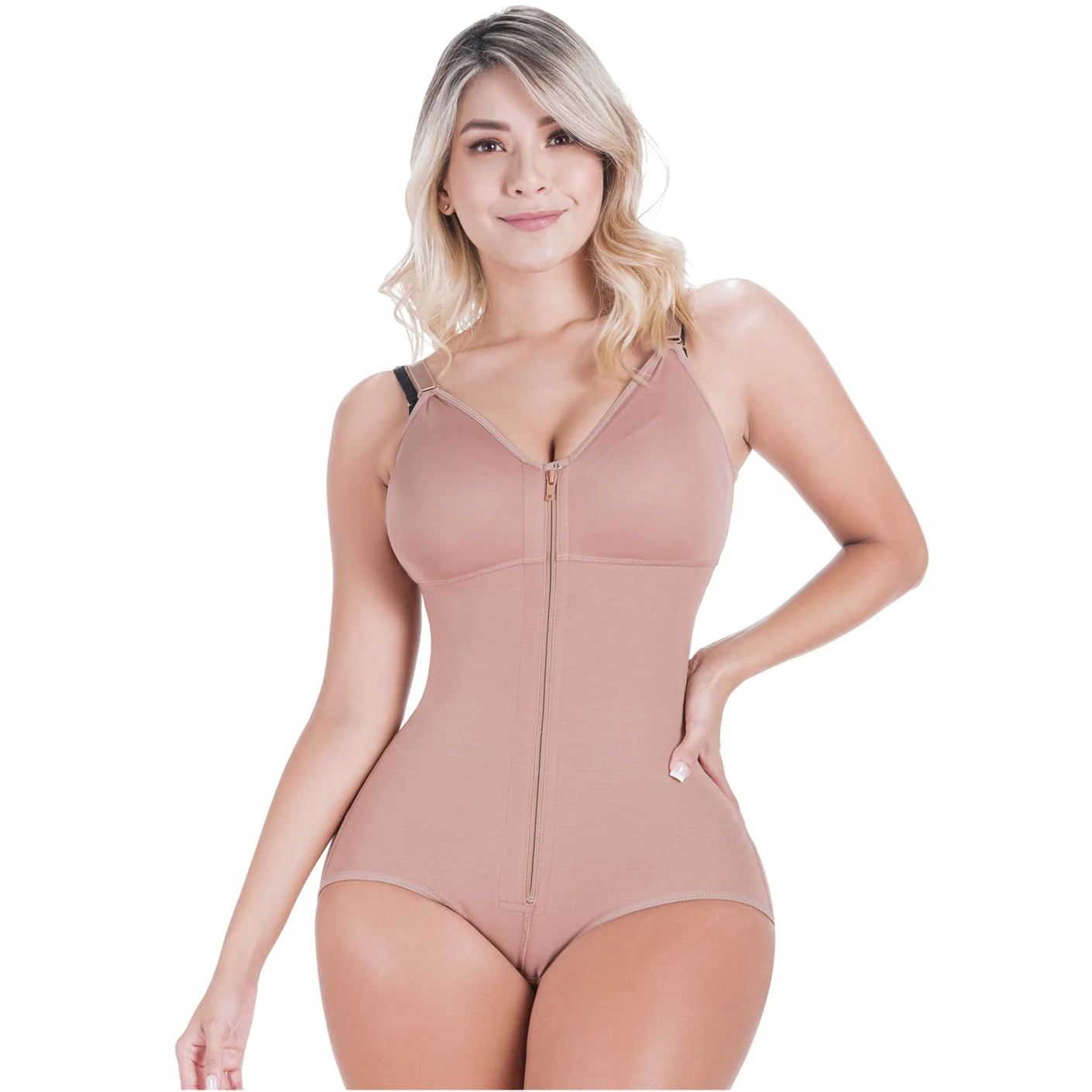 Compression Bodysuit, Shapewear with Thin Straps Built-in Bra and Zipper, Postpartum and Daily Use | QD109