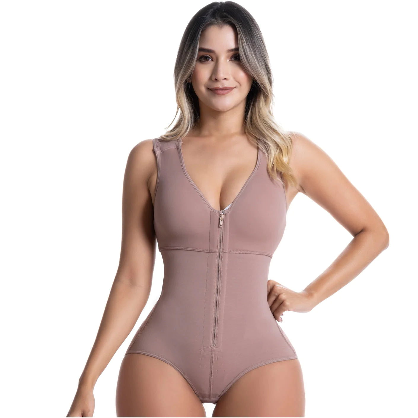 Compression Bodysuit, Shapewear with Built-in Bra and Zipper, Postpartum and Daily Use | QD107