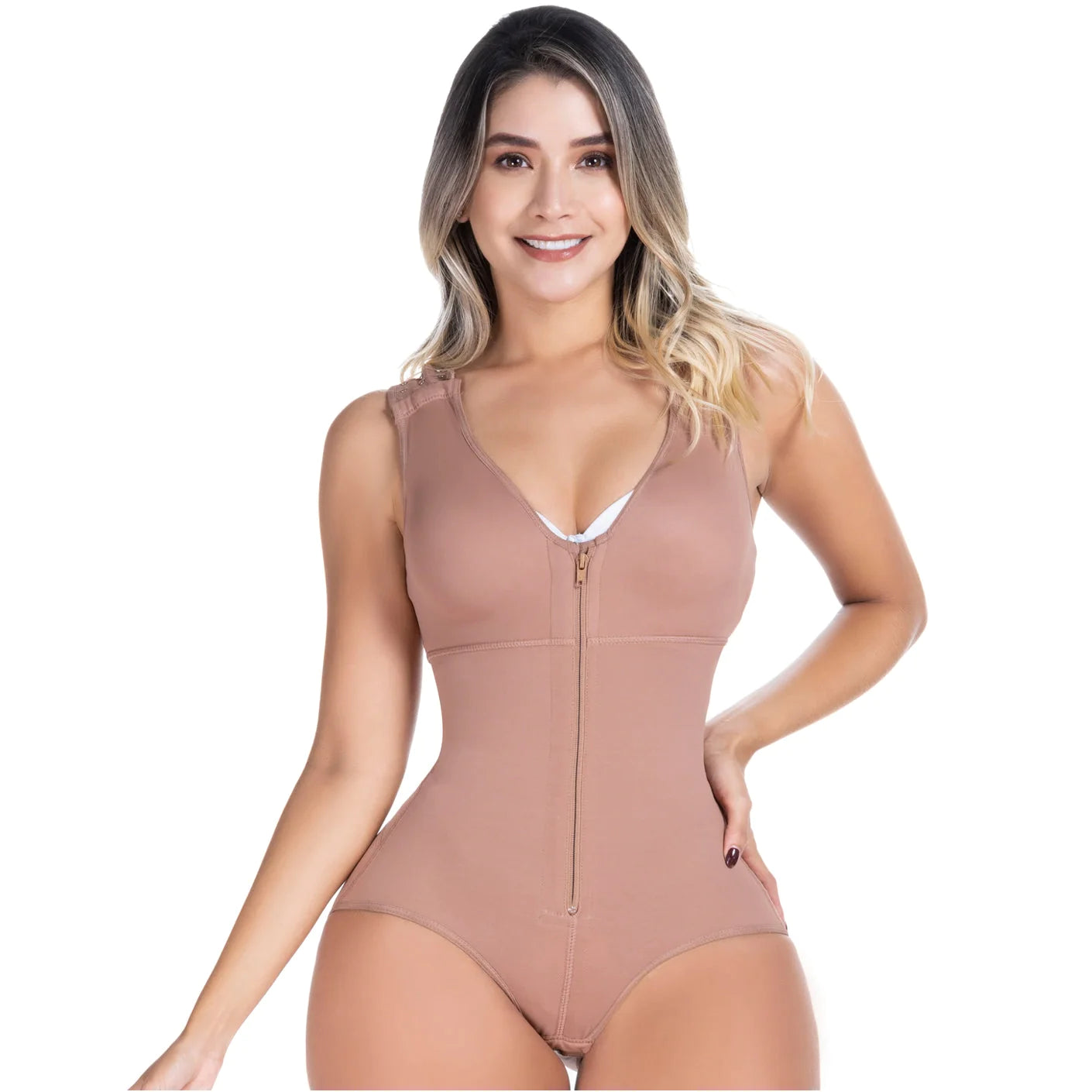 Compression Bodysuit, Shapewear with Built-in Bra and Zipper, Postpartum and Daily Use | QD107