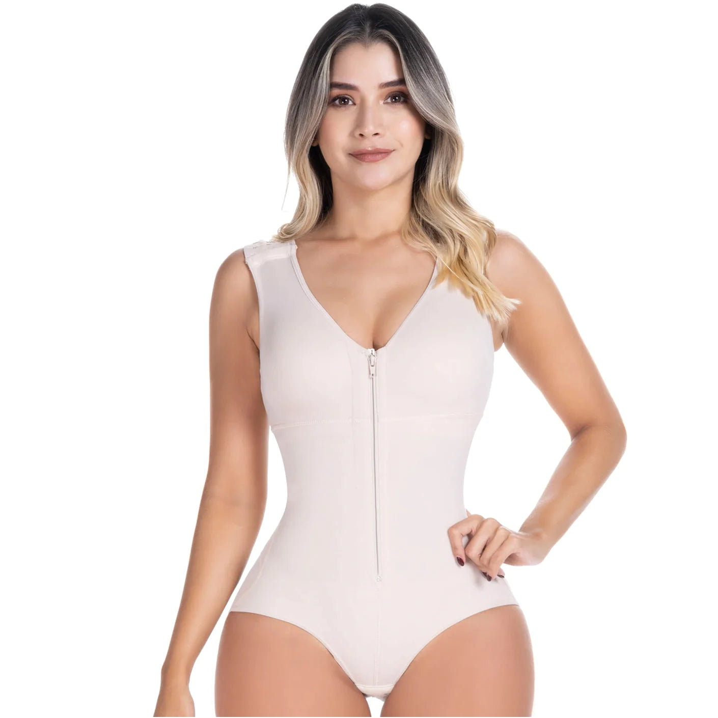 Compression Bodysuit, Shapewear with Built-in Bra and Zipper, Postpartum and Daily Use | QD107