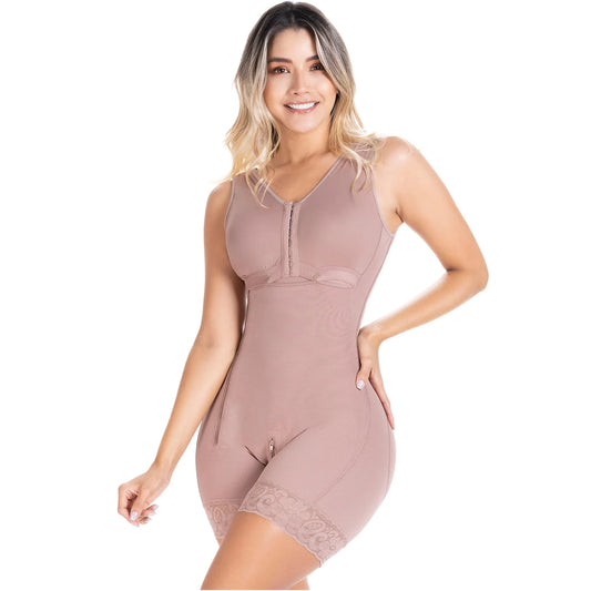 Stage 2  Post-Surgery and Postpartum Compression Garment with Built-In Bra, Mid-Thigh | QPS1006