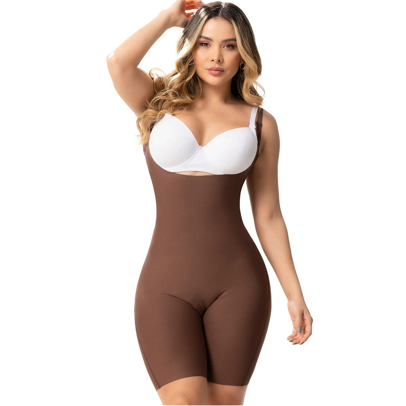 OPEN BUST & MID-THIGH TUMMY CONTROL BUTTOCK LIFT SHAPEWEAR BODYSUIT