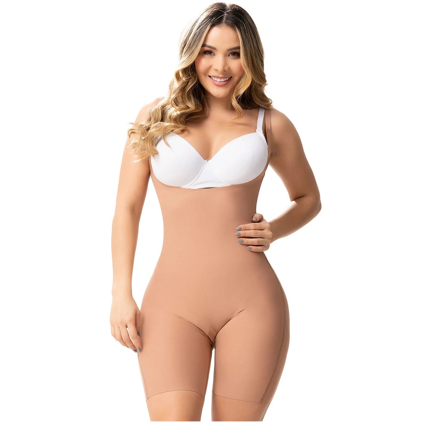 OPEN BUST & MID-THIGH TUMMY CONTROL BUTTOCK LIFT SHAPEWEAR BODYSUIT