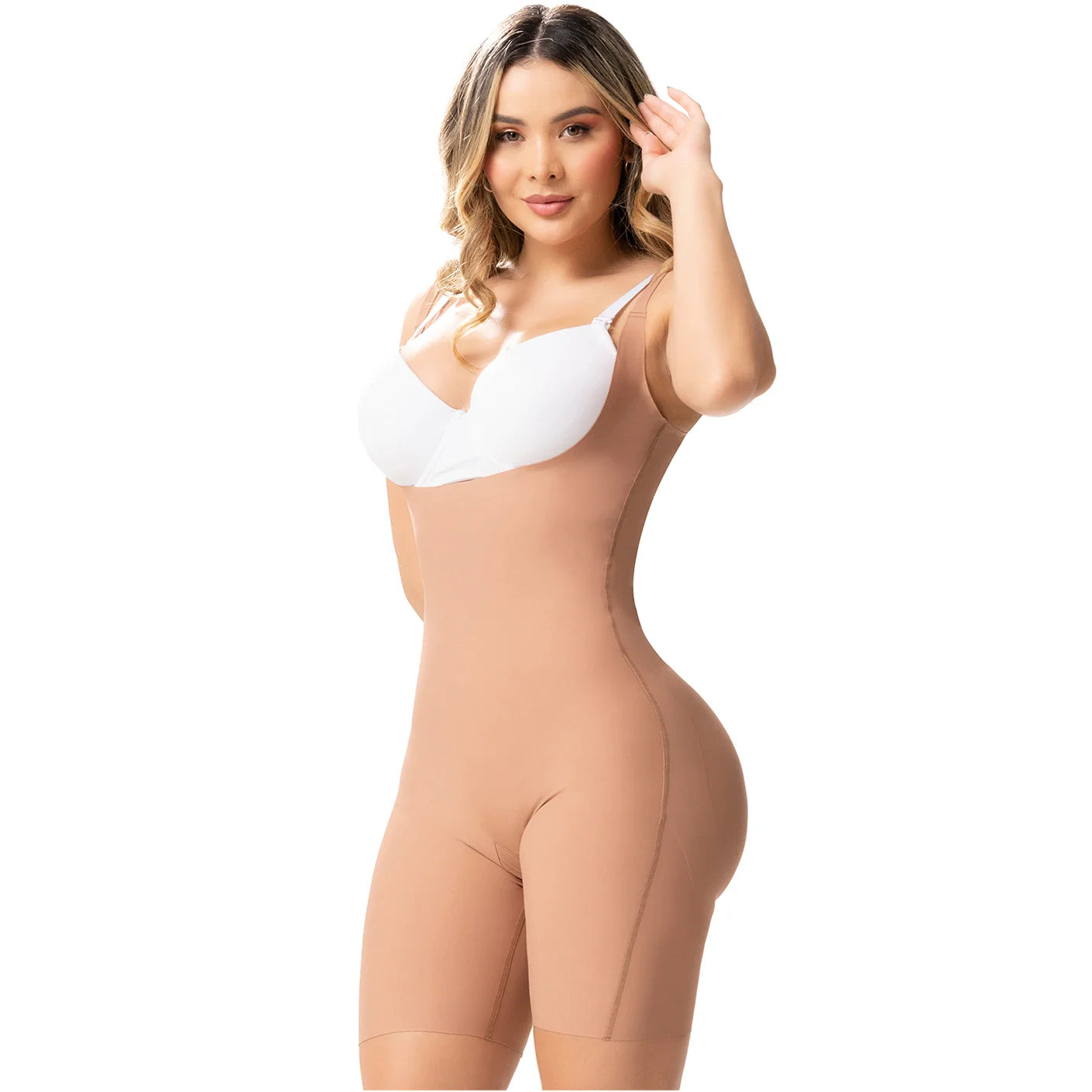 OPEN BUST & MID-THIGH TUMMY CONTROL BUTTOCK LIFT SHAPEWEAR BODYSUIT