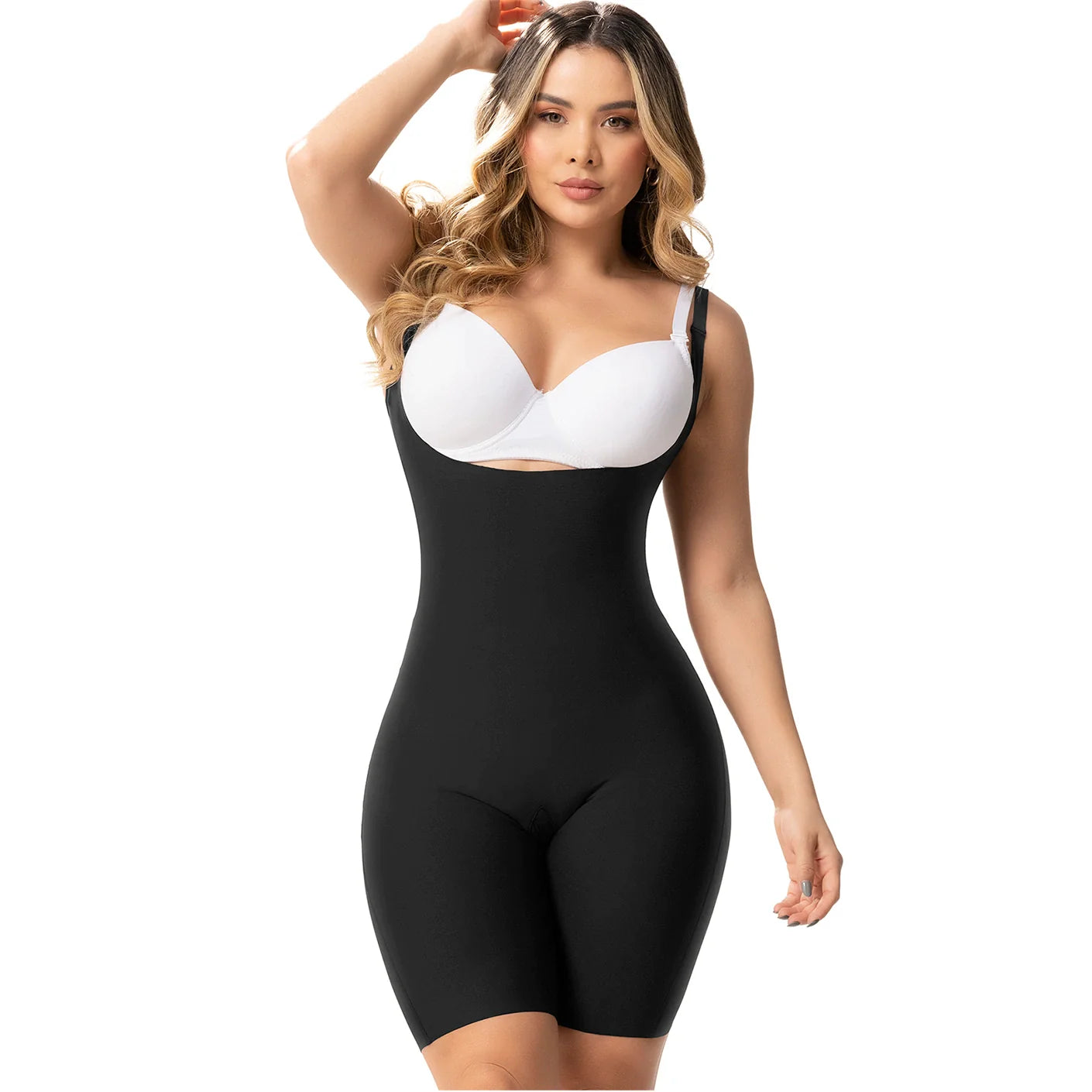 OPEN BUST & MID-THIGH TUMMY CONTROL BUTTOCK LIFT SHAPEWEAR BODYSUIT