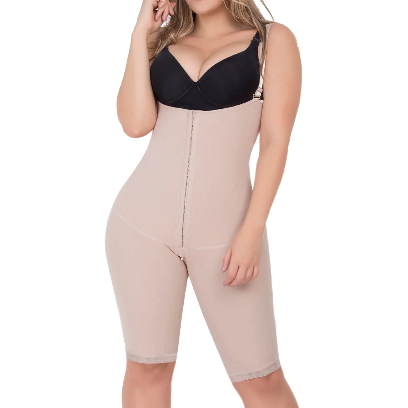 Stage 2 Knee Length Bodysuit with Open Bust, Tummy Control, and Butt Lifter Feature | QPS1002