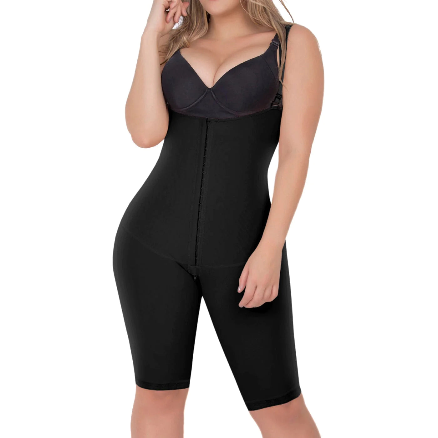 Stage 2 Knee Length Bodysuit with Open Bust, Tummy Control, and Butt Lifter Feature | QPS1002