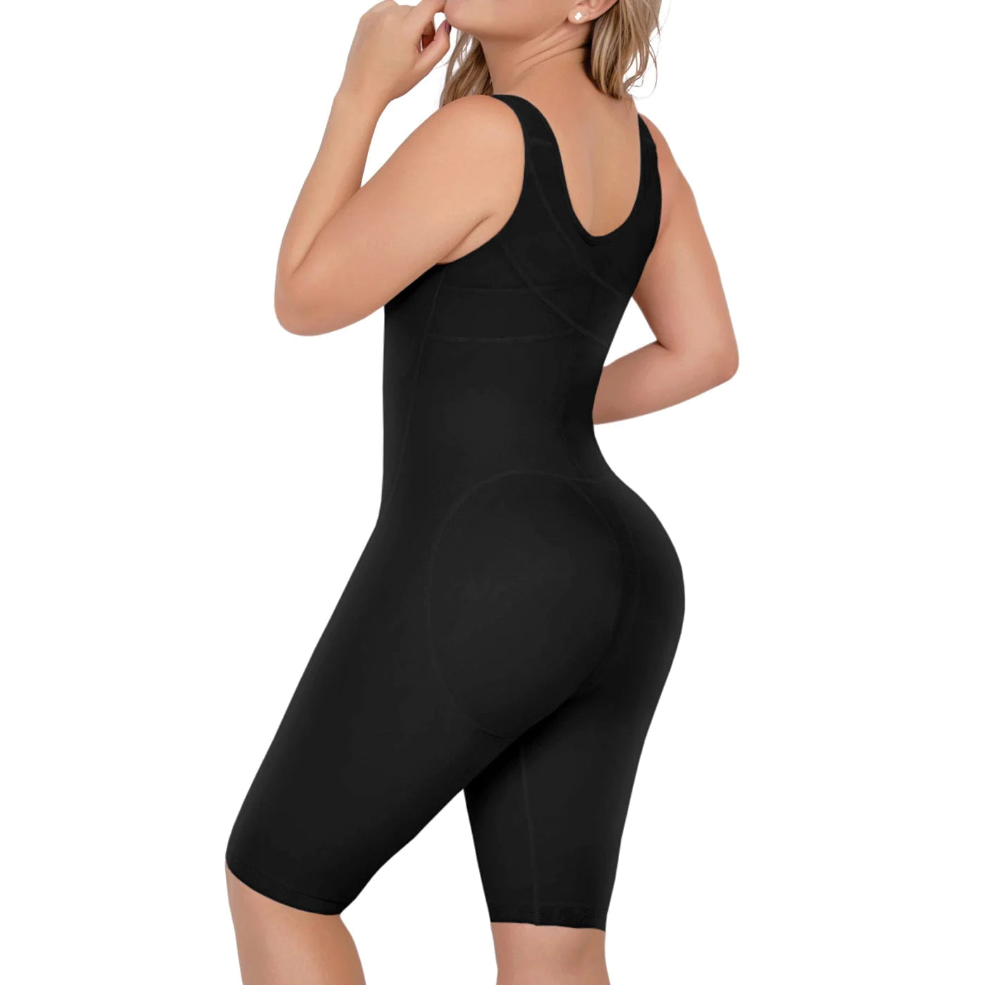 Stage 2 Knee Length Bodysuit with Open Bust, Tummy Control, and Butt Lifter Feature | QPS1002