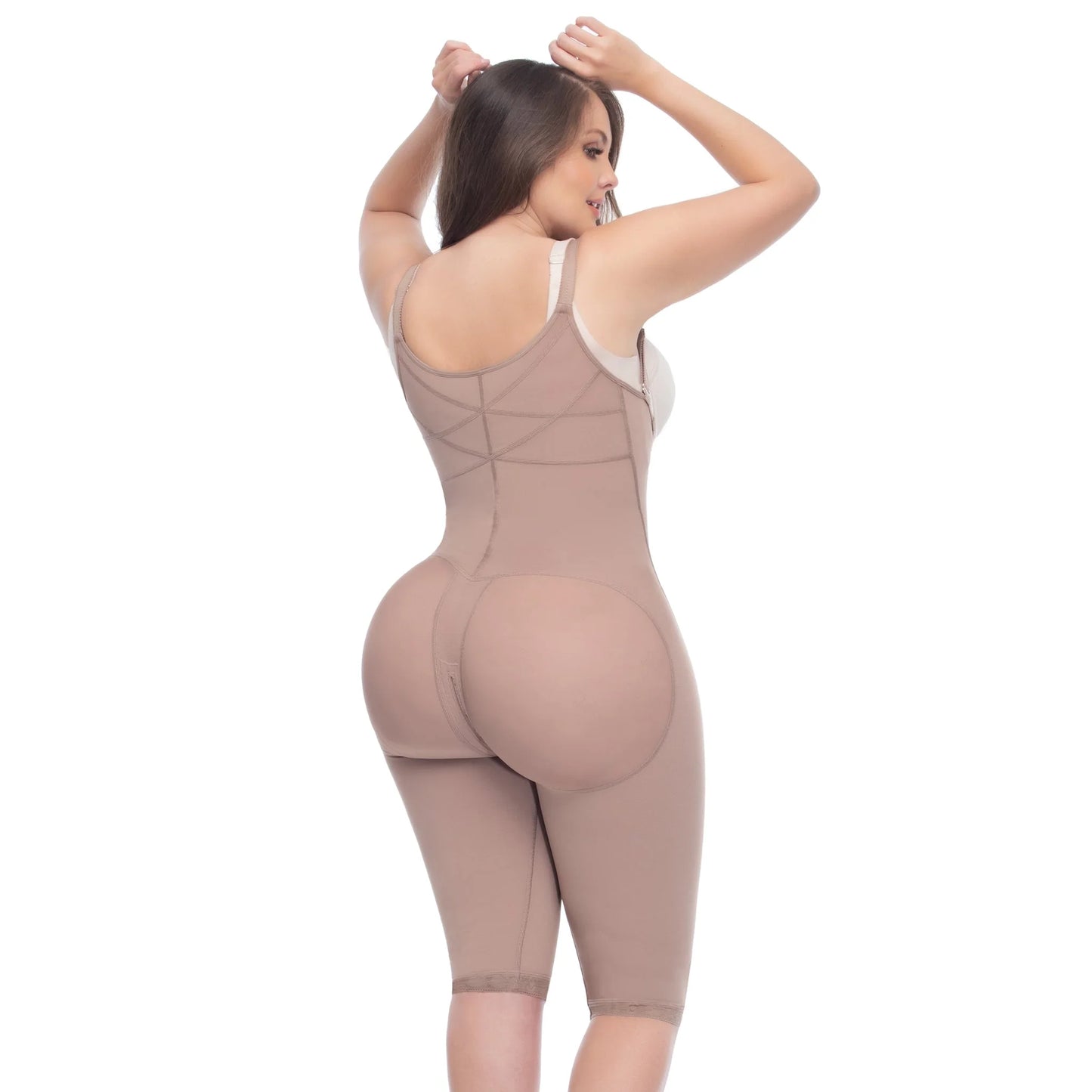 Stage 2 Knee Length Bodysuit with Open Bust, Tummy Control, and Butt Lifter Feature | QPS1002