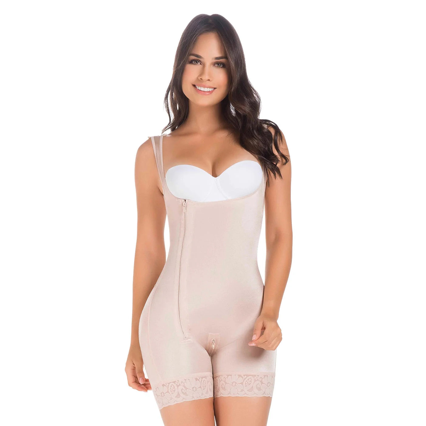 Stage 1 Post Surgery and Postpartum Open Bust Shapewear Bodysuit, Mid Thigh Length, Triconet Material | QPS1015